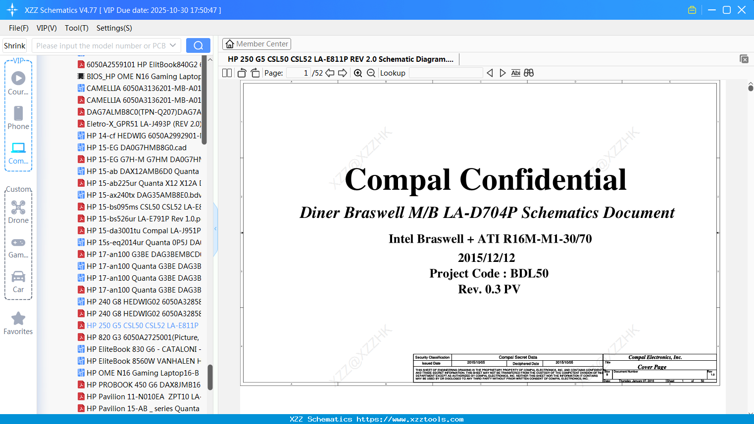 Laptop HP 250 G5 CSL50 CSL52 LA-E811P REV 2.0 Schematic Diagram